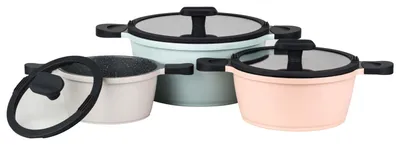 Produktbild von HAPPINESS TASTYLINE Topfset 6tlg., fettarmes und gesundes Kochen, für alle Herdarten geeignet, hochwertige GREBLON Antihaft-Beschichtung