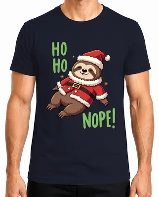 Zdjęcie produktu dla HO HO NOPE! Leniwiec świąteczny śmieszny prezent uroczy leniwy T-shirt męski, granatowy, 3XL