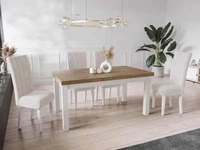 Produktbild von Moderner Rechteckiger Ausziehbarer Esstisch - Platzsparend - Weißen Holzbeine - 200 bis 300 cm - Hergestellt in EU - 200 x 100 cm - Lefkas Eiche