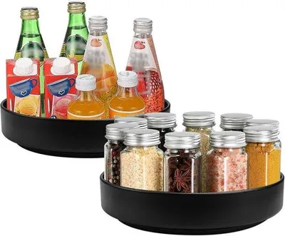 Productafbeelding van Draaibaar kruidenrek, set van 2 – 360° draaibare keukenorganizer van zwart metaal