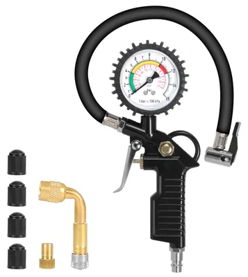 Imagen del producto de Probador de presión de neumáticos con manómetro, 220 PSI, herramienta para válvulas, para automóviles y bicicletas