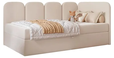 Produktbild von Jugendbett FINO 120x200 Rechts Bettkasten Bonellmatratze Hellbeige Velours