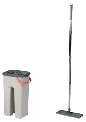 Productafbeelding van Relaxdays Vloermopset, 3 liter emmer met wringfunctie, 2 compartimenten, schraaprand, afmetingen: 35x19,5x16,5 cm, 2 microvezel pads, grijs
