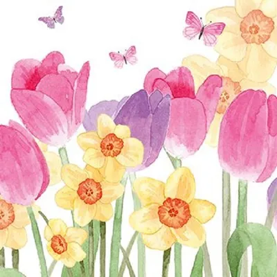 Produktbild von 20 Servietten, Frühlingsblumen, 33 x 33 cm, Papierservietten, Schmetterlinge