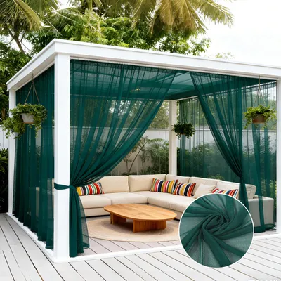 Produktbild von Vorhang Extra Breit Outdoor Voile Moskitonetz Fliegengitter Insektenschutz Stangentasche Gardine für Pavillon Terrasse Hof, B320xH305cm, Grün