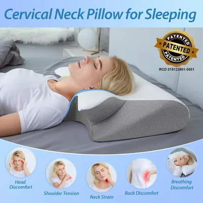 Produktbild von 2 in 1 Ergonomisches Nackenkissen Kopfkissen Memory Foam Kissen für Rücken, Seiten und Bauchschläfer