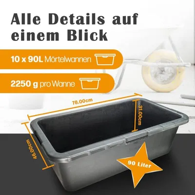 Produktbild von BURI Mörtelkasten Set 10 Stück (90L) - Robuste Mörtelkästen, Pflanzkübel, Maurerkasten für Baustelle, Garten & Heimwerkerprojekte, UV-beständig, stapelbar