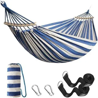 Produktbild von Famanu Hängematte mit Spreizstock - 270 x 150 cm - Weiß/Blau