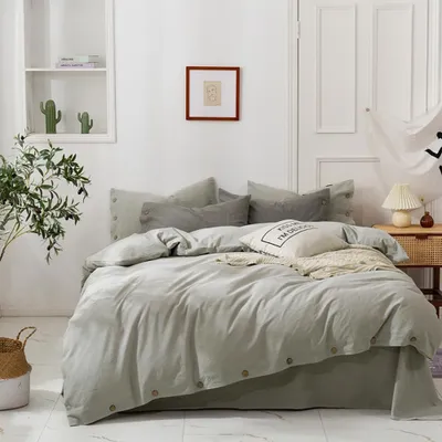Obrázok produktu pre Poťah na posteľ z ľanu a bavlny, 160 x 200 cm, s 2 vankúšovými obliečkami