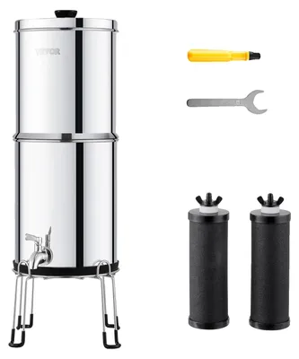 Imagen del producto de Sistema de filtración de agua por gravedad VEVOR, sistema de filtración de agua para encimera de acero inoxidable 304 de 2,25 galones, reduce el plomo y hasta el 99% del cloro, con 2 filtros de carbón activado, grifo y soporte