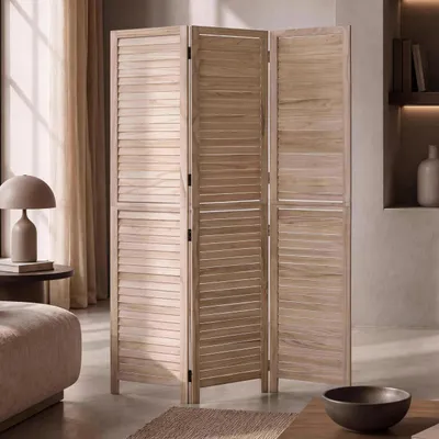 Productafbeelding van Paravent HWC-C30b, ruimteverdelende wand, privacy scherm, vintage paulowniahout, 180x120 cm naturel
