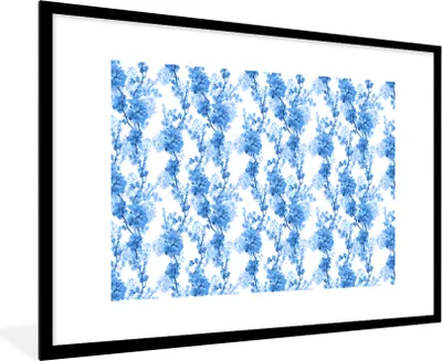 Produktbild von MuchoWow® Gerahmtes Poster Blumen - Blau - Hortensie 90x60 cm - Poster mit Schwarzem Bilderrahmen Wandposter Rahmen Foto Bilder - Wanddekoration - Fotos