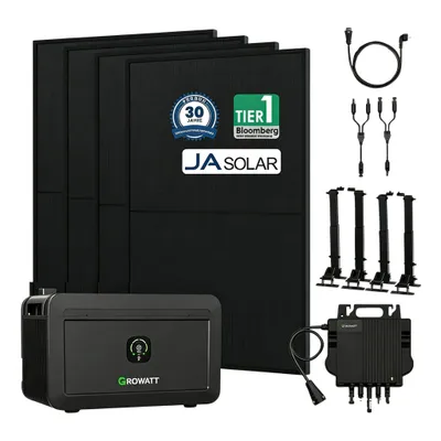 Produktbild von Balkonkraftwerk mit Speicher Growatt NOAH 2000 mit NEO-800W Mikrowechselrichter und 4x JA Solar 450W Solarmodule, 4x Fassaden/Flachdach Halterung