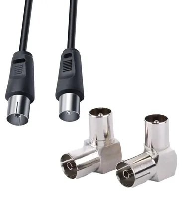 Produktbild von 1 Stück TV-Set-Top-Box-Stecker auf Buchse, 2 Meter + 2 Stück rechtwinklige F-Buchse-Adapter