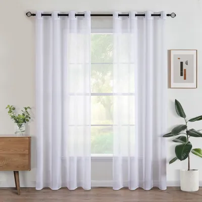 Produktbild von Voile Gardinen Weiss Vorhänge Transparent Wohnzimmer mit Ösen Stores Gardinen Schlafzimmer Ösenvorhang Scheibengardine Schlaufengardinen Modern 2er Set 140x245 cm (B x H) Weiß