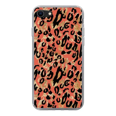 Produktbild von MuchoWow® Handyhülle Schutzhülle Hülle für iPhone SE 2020 Pantherdruck - Gold - Rosa Silikon Softcase Handy Hülle - Kartenbesitzer