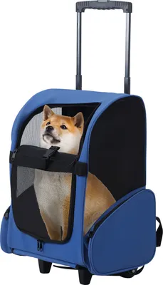 Produktbild von Rollbarer Haustierrucksack mit Doppelrädern und Teleskopgriff, Transportbox mit Rollen, geeignet für kleine und mittelgroße Katzen und Hunde