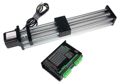 Zdjęcie produktu dla Prowadnica liniowa, konstrukcja aluminiowa, precyzyjna śruba kulowa, z napędem, skok roboczy 100 mm