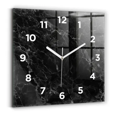 Produktbild von Wallfluent Wanduhr – Stilles Quarzuhrwerk - Uhr Dekoration Wohnzimmer Schlafzimmer Küche - Zifferblatt - weiße Zeiger - 30x30 cm - Dunkler Marmor