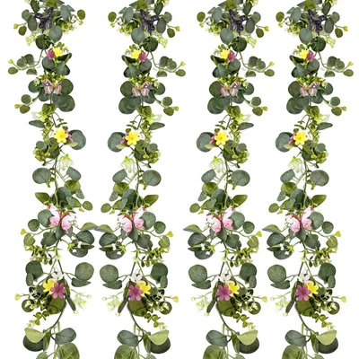 Kunstslinger, 4 Stück, Eukalyptus, 1,8 m, grün, hängend, für Dekoration