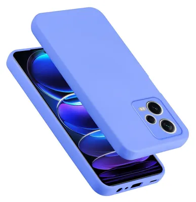 A light purple phone case is shown from a diagonal angle, partially covering a smartphone with a blue and purple wallpaper.