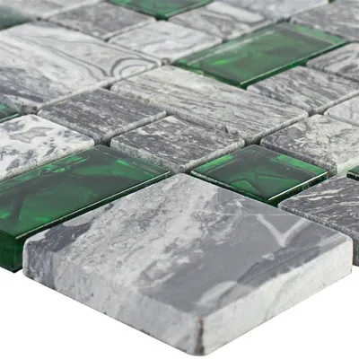 Produktbild von Glasmosaik Natursteinfliesen Manavgat Grau Grün 2 Mix
