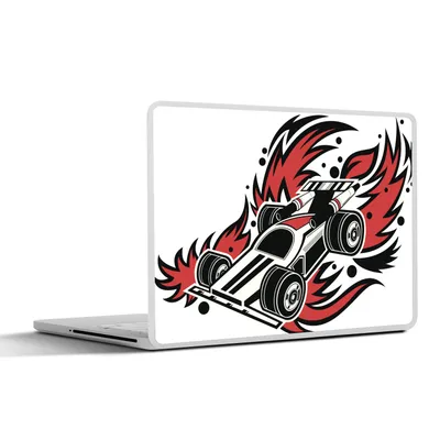 Produktbild von MuchoWow® Laptop Aufkleber Sticker Cover Eine Illustration eines Formel-1-Rennwagens geht in Flammen auf 36.5x27.5 cm - Laptop-Sticker