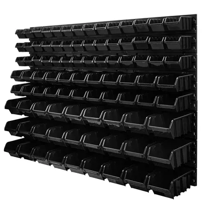 Produktbild von 91 Stapelboxen rot Wandregal Werkzeugwand 1158 x 780 mm Kunststoff Werkzeughalter Wandplatte Garage