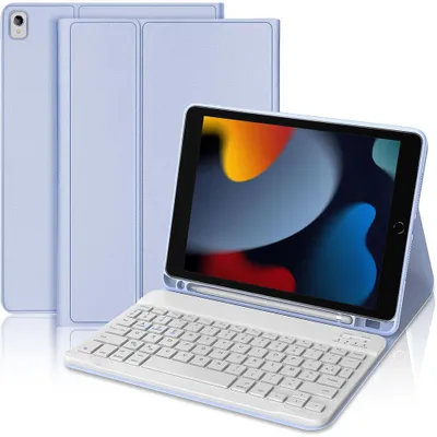 Image de Coque Clavier pour iPad 10,2 Pouces (7/8/9ème Génération) CuirPolyuréthaneLavande avec Clavier Bluetooth