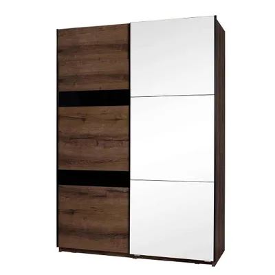 Produktbild von BEAUTYSOFA | Kleiderschrank DEVON Schrank mit Türen, Schiebentürenschrank mit Spiegel Eiche Monastery und Schwarz Hochglanz