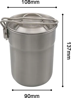 Zdjęcie produktu dla Kubek kempingowy, stal nierdzewna, kubek do kawy, przenośny garnek do gotowania, 1 l, z pokrywką, składany uchwyt na pikniki, wędrówki, wędrówki z plecakiem