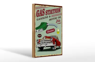 Produktbild von Holzschild Retro 20x30cm Gas Station gasoline motor oil 24