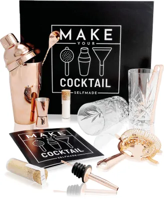 Produktbild von MAKE YOUR COCKTAIL 12 Teiliges Cocktail Barzubehör-Set mit 6 Bartools + 2 Kristall Longdrink Gläsern + 1 Rezept Buch + 2 Brasilianischen Zucker Sorten + 1 Geschenkbox / Barkeeper-Kit / Kupfer farbendes Cocktail Set
