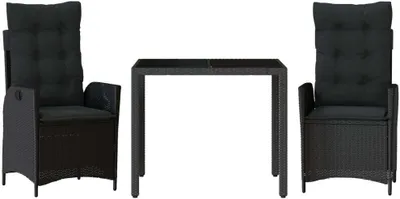Produktbild von vidaXL 3-tlg. Garten-Essgruppe mit Kissen Schwarz Poly Rattan