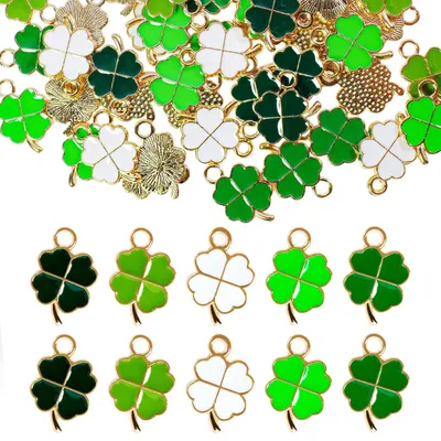 60 Kleeblatt-Anhänger aus Zinklegierung, 5 Farben, 12x18 mm, Glücksbringer