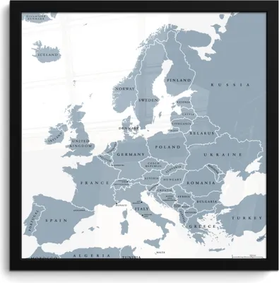 Produktbild von MuchoWow® MuchoWow® Gerahmtes Poster Karte - Europa - Grau 40x40 cm - Poster mit zchwarzem Bilderrahmen - Mit Rahmen - Wanddekoration Schlafzimmer