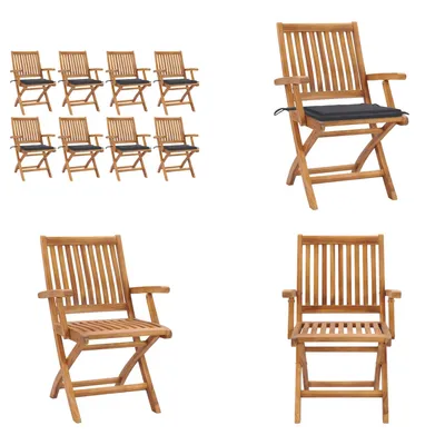 Produktbild von vidaXL Klappbare Gartenstühle mit Kissen 8 Stk. Massivholz Teak - Gartenstuhl - Gartenstühle - Holzstuhl - Holzstühle
