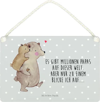 Produktbild von Mr. & Mrs. Panda Schild Papa Bär DIN A4 - Grau Pastell - Geschenk, Muttertag, Holzschild, Vatertag, Wandbild Holz, wandtafel, Türschild, holzbild, Geburtstag