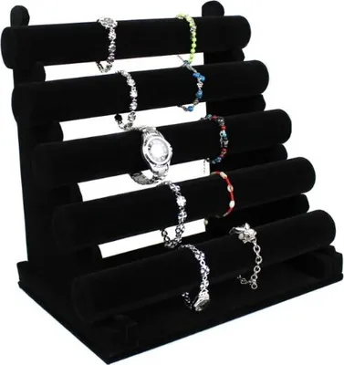 Produktbild von Schmuckständer mit abnehmenbar 5 Rollen für Uhr Armband Kette Samt schwarz