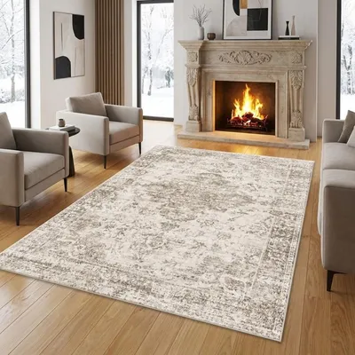 Produktbild von TapisTrend Orientalischer Teppich Beige 200x280 cm Vintage-Orientalteppich mit abgenutztem Blumenmuster für Wohnzimmer, Schlafzimmer und Esszimmer