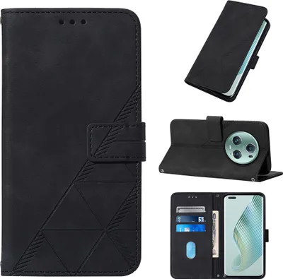 Produktbild von Hülle für Honor Magic5 Pro Prägung Flip Leder Kartenfächer Schutzhülle mit Ständer Schwarz