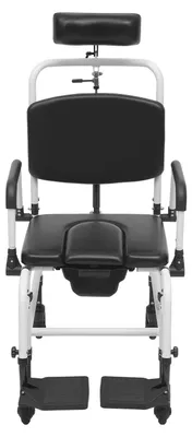 Produktbild von Duschstuhl mit Rädern - Toilettenrollstuhl - Neigbare Rückenlehne, gepolsterter Sitz, höhenverstellbar, Armlehnen, 100 kg Belastung - Weiß