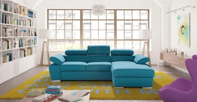 Zdjęcie produktu dla Narożnik sofa tkanina w kształcie litery L funkcja kanapa design tapicerka tekstylna narożnik nowoczesny niebieski
