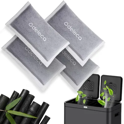 Productafbeelding van Deleca FreshAura geurfilters 4-pack, bamboe houtskool luchtverfrissers voor prullenbak, 4x17,5 g