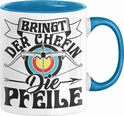 Produktbild von Bogenschützin Tasse Geschenk Frauen Bogenschießen Geschenkidee Pfeil und Bogen (Blau)
