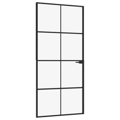 Zdjęcie produktu dla vidaXL Drzwi wewnętrzne czarne 93x201,5 cm szkło hartowane i aluminium slim