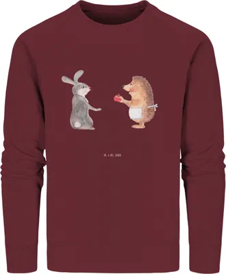 Produktbild von Mr. & Mrs. Panda Bio Pullover Hase Igel Größe S - Burgundy - Geschenk, Baumwoll, Sweater, und, Pulli, Sweatshirt, Trennungsschmerz, Lustige Sprüche, Trösten, Herzschmerz