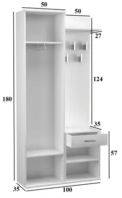 Zdjęcie produktu dla Topeshop GAR DUO BIEL, Biały, 2 drzw., Drzwi na zawiasach, 5 pół., 1 szuf.
