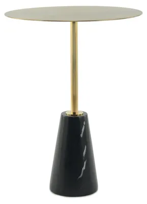 Produktbild von Padiro Beistelltisch rund Ø 40 x 53 cm - Schwarz - modern, Art-déco-Glamour-Look - Marmorfuß - Glastischplatte - Edelstahlgestell