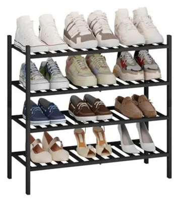 Immagine prodotto di Scaffale per scarpe in bambù, 4 ripiani, 68,3 x 63,8 cm, colore nero